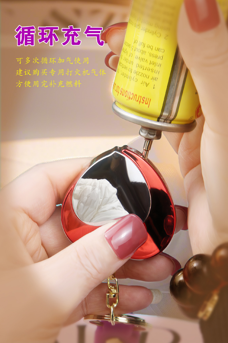 个性创意双爱心防风粉红火焰循环加气使用的打火机寓意好送打火机详情图7