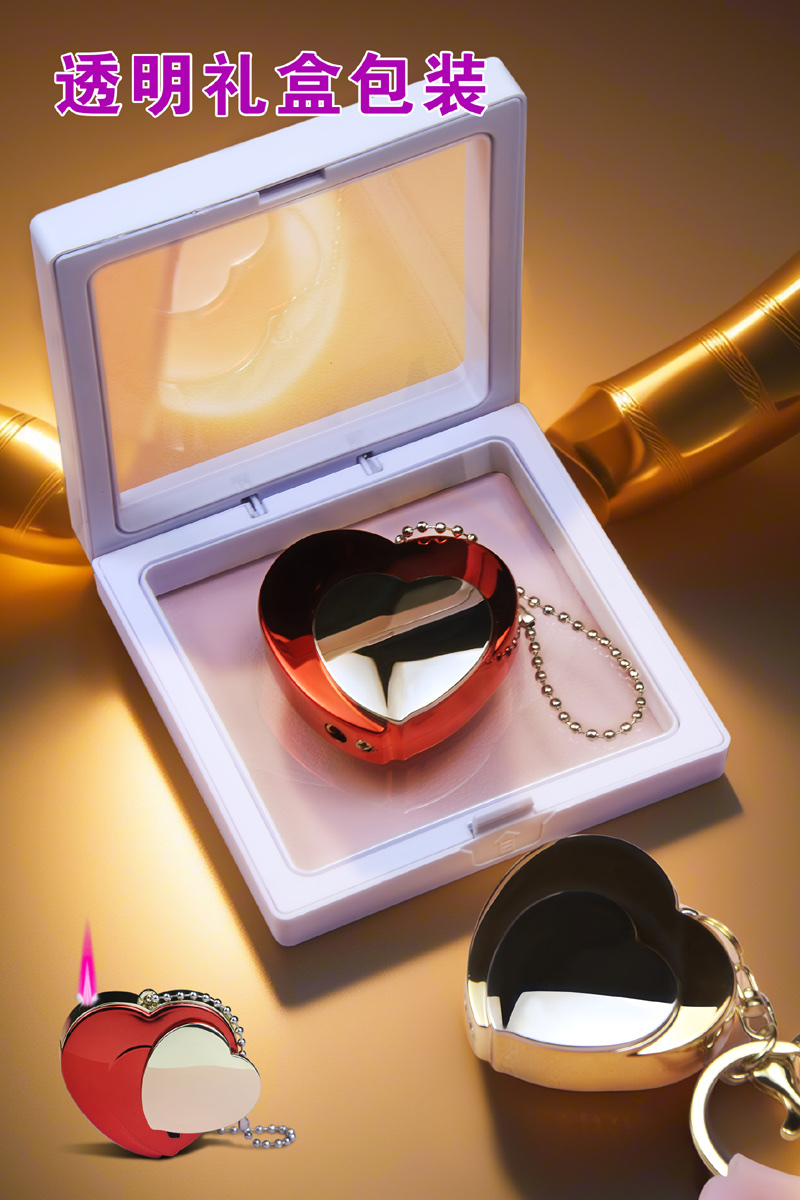 个性创意双爱心防风粉红火焰循环加气使用的打火机寓意好送打火机详情图8