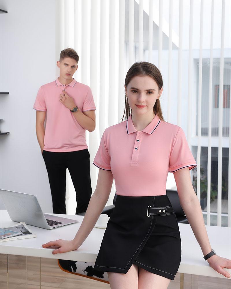 Cross-border LM double-stripe high-quality imitation cotton ice silk fiber new short-sleeved lapel polo for both men and women, fashionable and casual polo for both men and women, simple and comfortable short-sleeved trendy polo Item Picture
