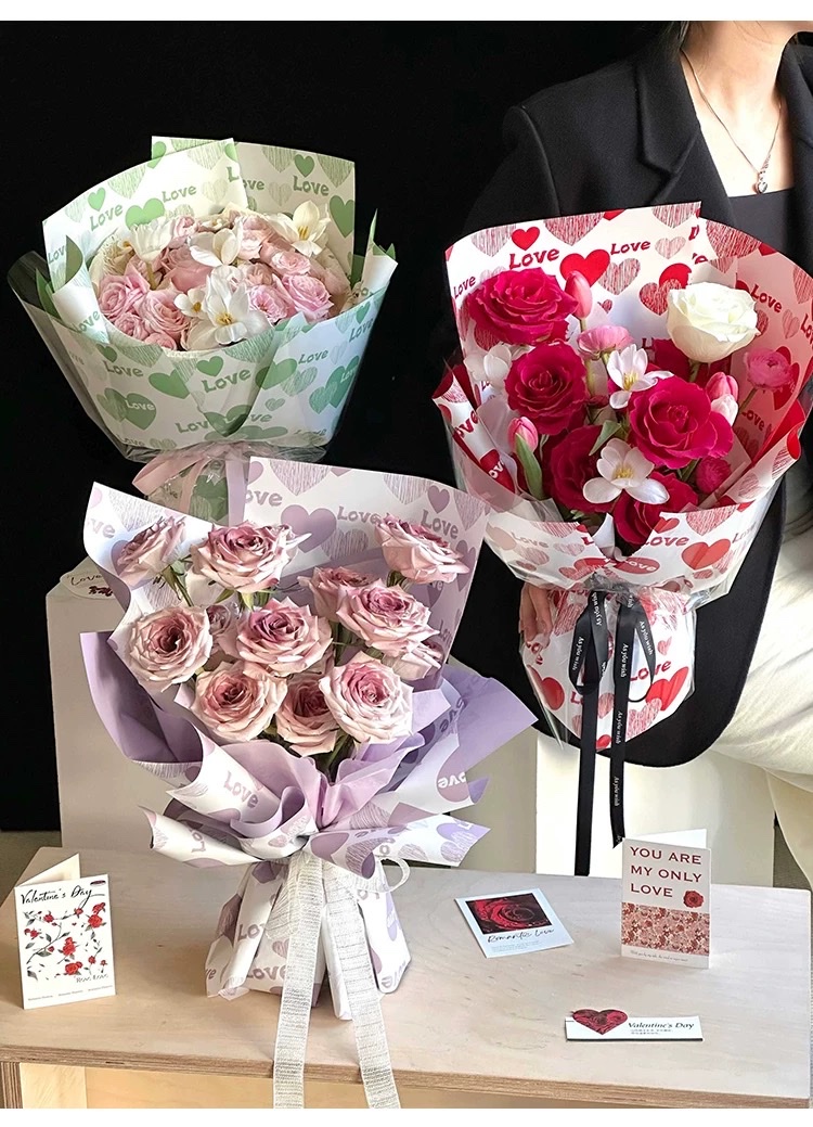 Pengfa Packaging Factory Store "Love in Heart" Flower Wrapping paper Thickened waterproof Feather paper Valentine's Day bouquet Flower Shop Packaging Materials DIY materials Item Picture