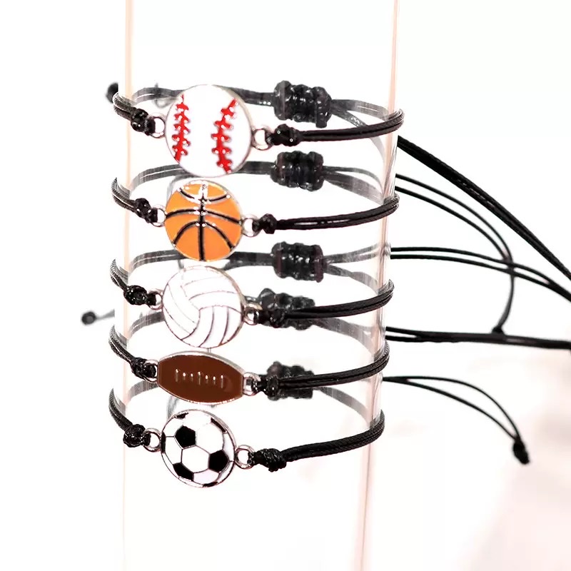 热卖款蜡线编织棒球足球手链篮球球队球迷派对礼物手环