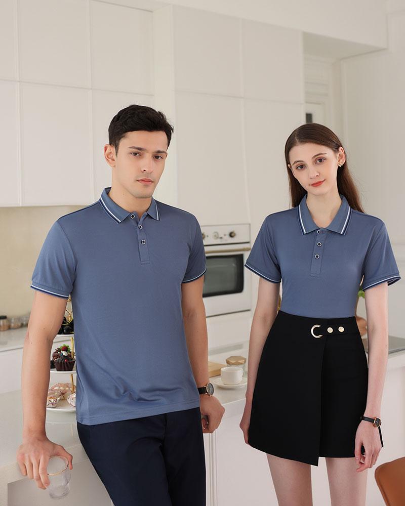 Cross-border LM double-stripe high-quality imitation cotton ice silk fiber new short-sleeved lapel polo for both men and women, fashionable and casual polo for both men and women, simple and comfortable short-sleeved trendy polo detail image 13