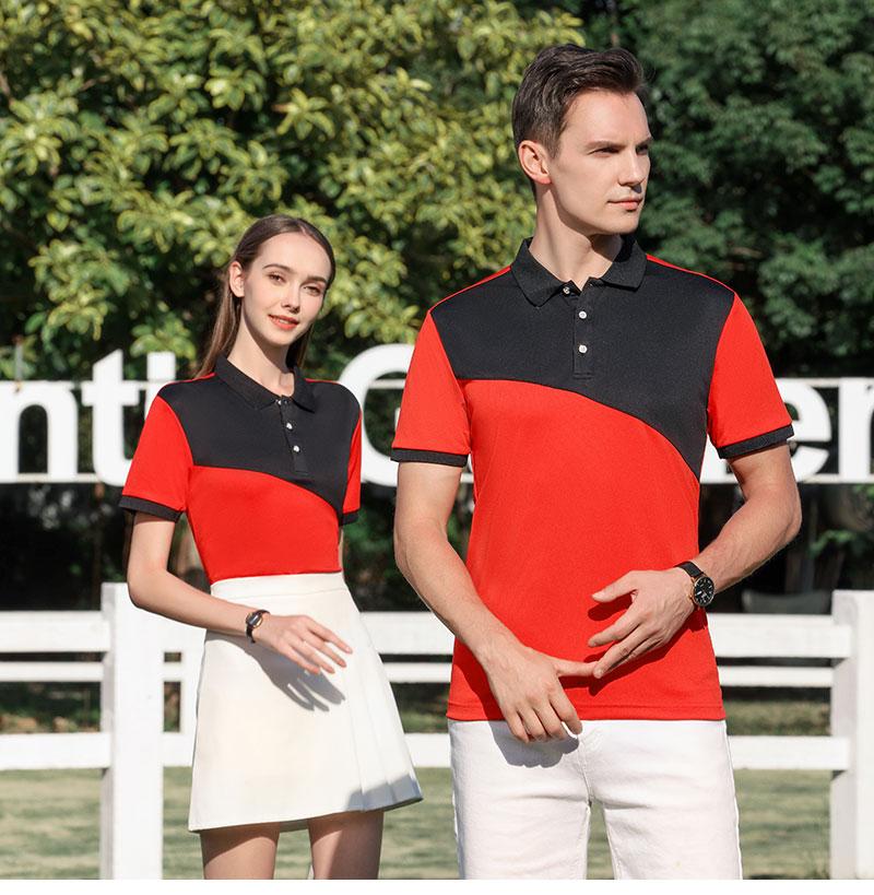 Cross-border color-blocking sporty new short-sleeved lapel polo for both men and women, fashionable and casual polo for both men and women, simple and comfortable short-sleeved trendy polo detail image 18