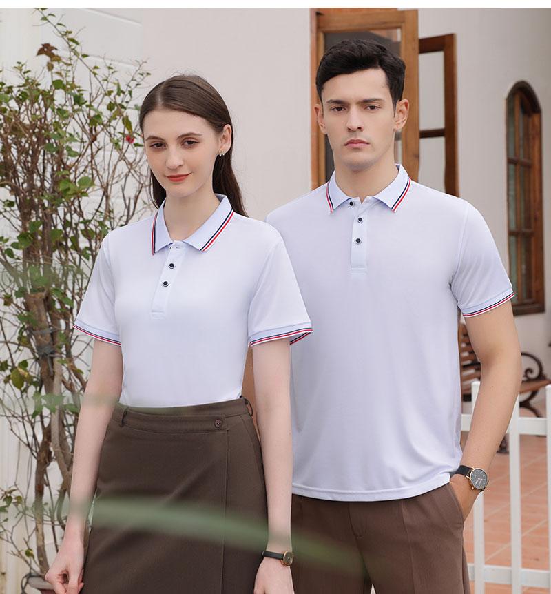 Cross-border LM double-stripe high-quality imitation cotton ice silk fiber new short-sleeved lapel polo for both men and women, fashionable and casual polo for both men and women, simple and comfortable short-sleeved trendy polo detail image 8