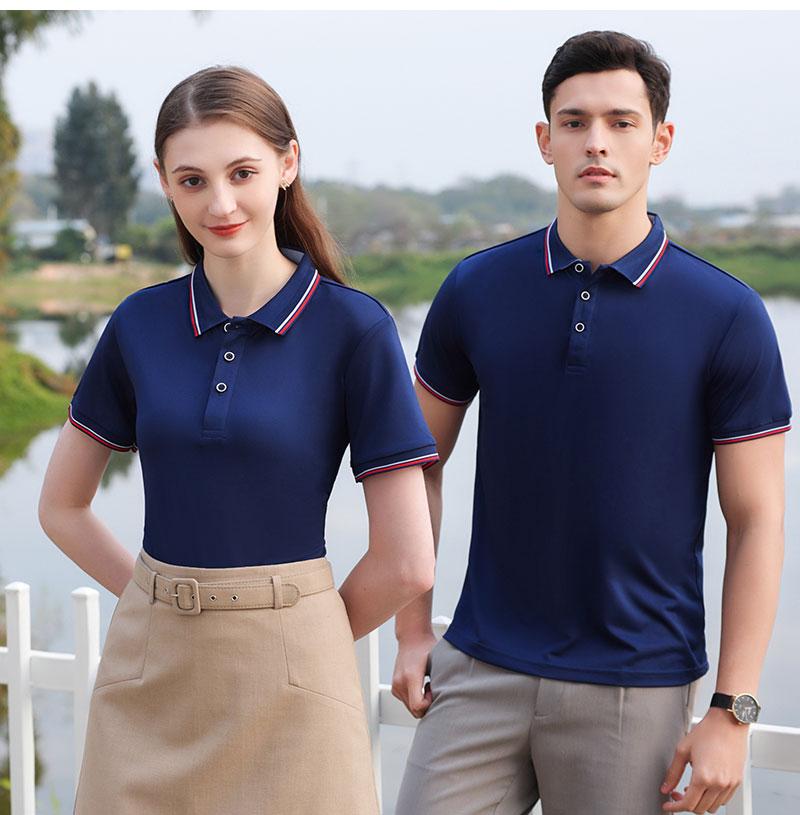 Cross-border LM double-stripe high-quality imitation cotton ice silk fiber new short-sleeved lapel polo for both men and women, fashionable and casual polo for both men and women, simple and comfortable short-sleeved trendy polo detail image 9