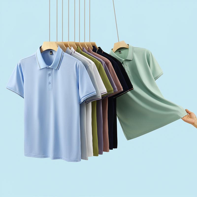 跨境细条提花带边翻领新款短袖翻领polo 男女同款潮流衣服 时尚休闲男女同款polo简约舒适短袖潮流polo