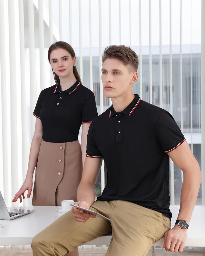 Cross-border LM double-stripe high-quality imitation cotton ice silk fiber new short-sleeved lapel polo for both men and women, fashionable and casual polo for both men and women, simple and comfortable short-sleeved trendy polo detail image 11