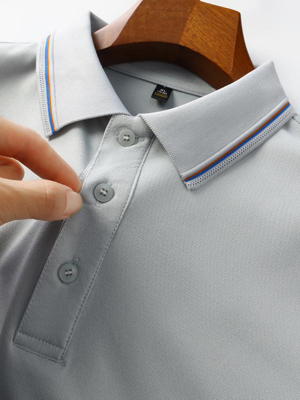New short-sleeved lapel polo shirt for both men and women, featuring cross-border fine jacquard ribbons with edge lapels. Fashionable and casual polo shirt for both men and women, simple and comfortable short-sleeved trendy polo shirt detail image 4