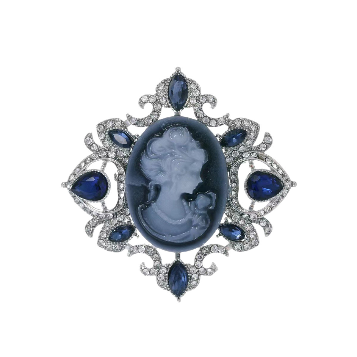 Retro and fashionable European and American popular women's brooches, beautiful head brooches, high-end rhinestone brooches, embossed design pins