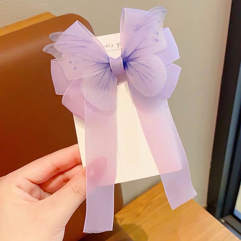 女童网纱蝴蝶飘带发夹韩版公主超仙灵动发卡后脑勺头饰小仙女发饰发夹头饰儿童发夹