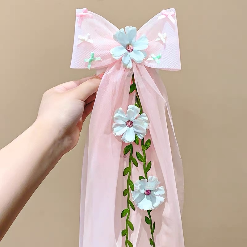 儿童头纱女童公主裙蝴蝶结头饰生日发夹宝宝花童发饰女孩发卡婚纱发夹抓夹头饰儿童发夹详情图2