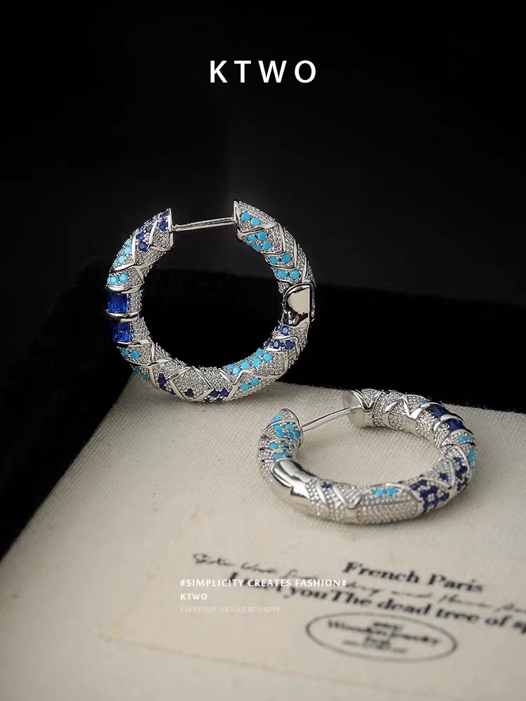 民族风复古耳圈耳环女小众银蓝色异域设计高级感时尚2025气质耳饰