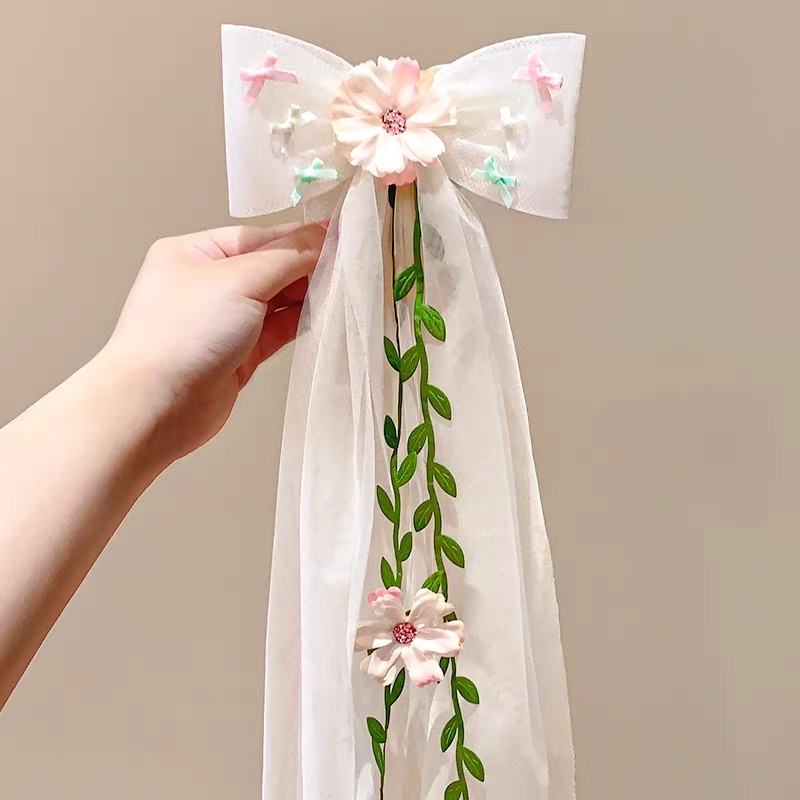 儿童头纱女童公主裙蝴蝶结头饰生日发夹宝宝花童发饰女孩发卡婚纱发夹抓夹头饰儿童发夹详情图3