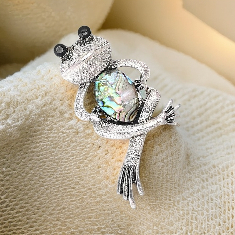 跨境高档鲍鱼贝胸针配件 时尚精致复古青蛙男女通用胸花 服装配饰详情图3