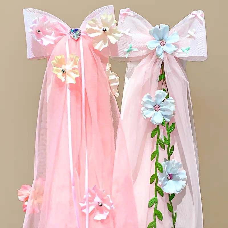 儿童头纱女童公主裙蝴蝶结头饰生日发夹宝宝花童发饰女孩发卡婚纱发夹抓夹头饰儿童发夹详情图4