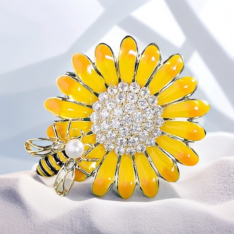 珐琅太阳花胸针高档女精致蜜蜂雏菊胸花小众设计感别针西装配饰品 详情图2