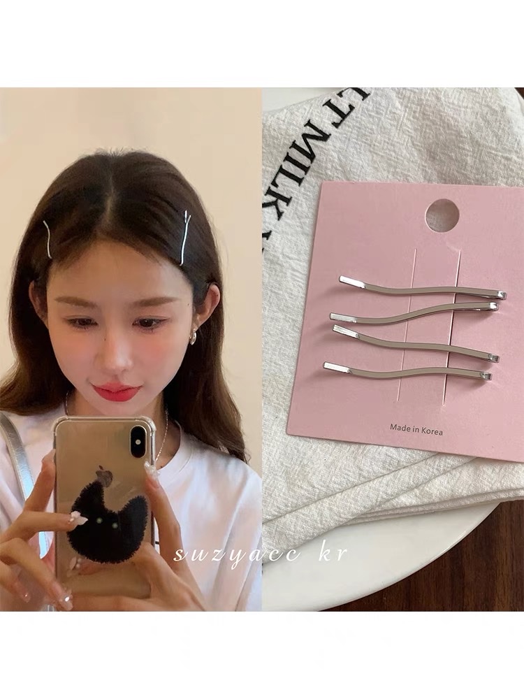 韩国简约波浪刘海夹女个性小众一字夹百搭气质前额碎发夹无痕发饰