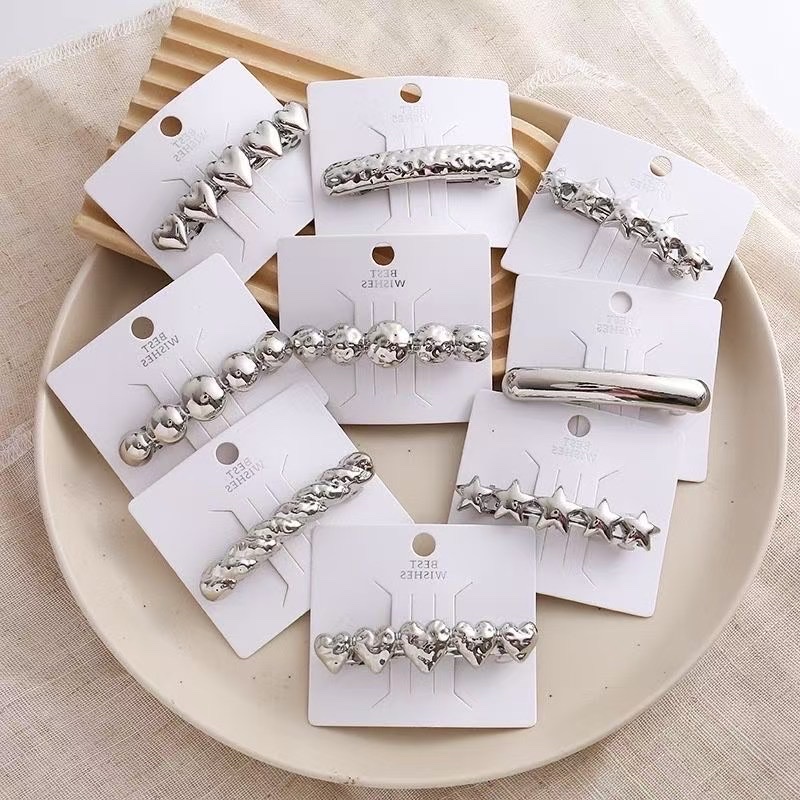 原创新款发夹金色简约发饰银白色爱心个性小众星爱心冷淡风弹簧夹