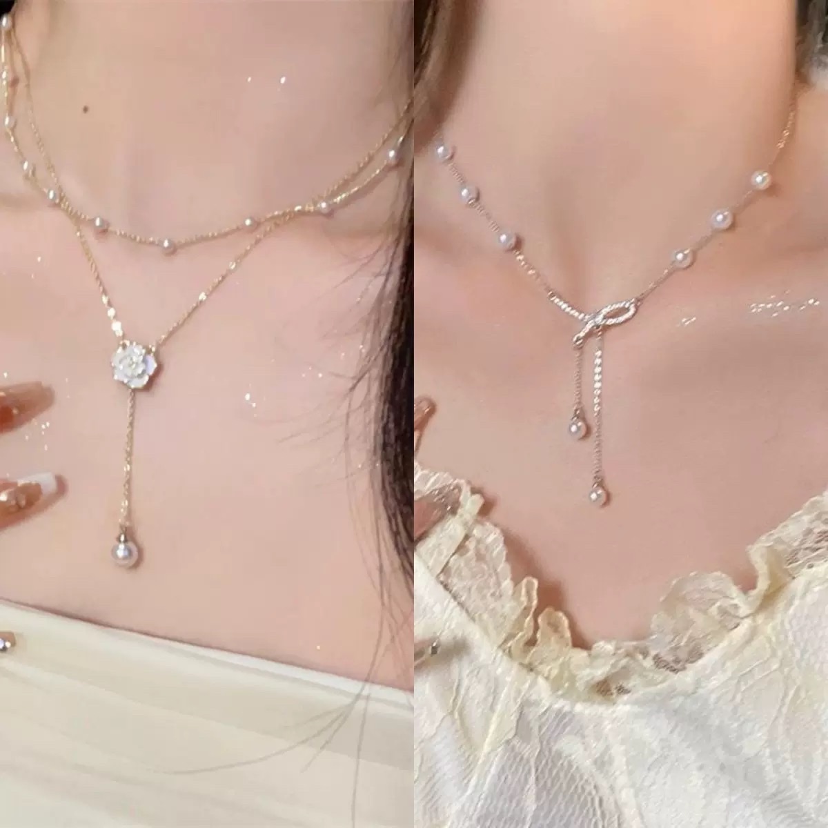 双层流苏珍珠项链女小众设计感山茶花锁骨链轻奢高级感气质脖颈链淡水珍珠珍珠项链珍珠项链银饰淡水珍珠珍珠项链珍珠项链银饰银饰详情图3