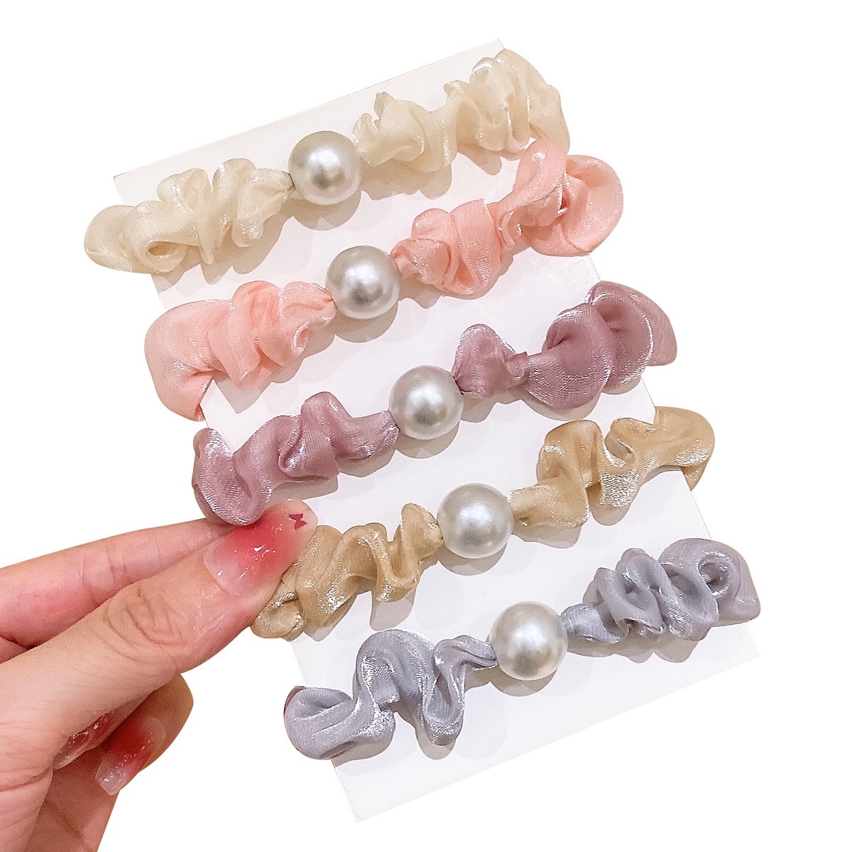 Korean-style super fairy organza imitation pearl hair bands, hair ties, high-end hair accessories, bun hair ties, and leather bands