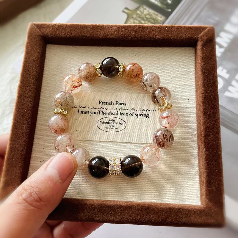 【金霸主】黑金超七天然水晶手串茶晶招米原创手串小红书爆款手链 详情图5