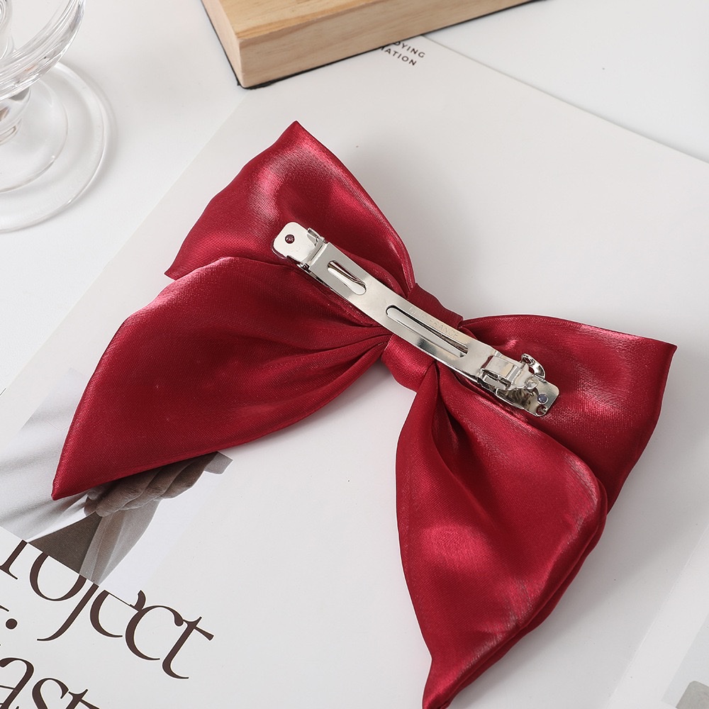 Korean style fashionable and bright organza bow spring clip, high-end fabric red versatile classic hair clip detail image 3