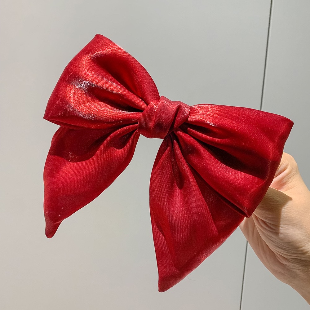 Korean style fashionable and bright organza bow spring clip, high-end fabric red versatile classic hair clip detail image 4