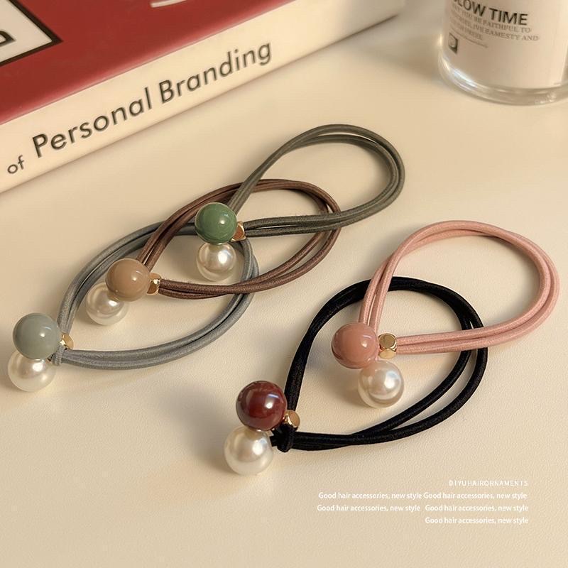 简约珍珠头绳女扎发丸子橡皮筋发圈高弹力加粗马尾发饰百搭详情图2