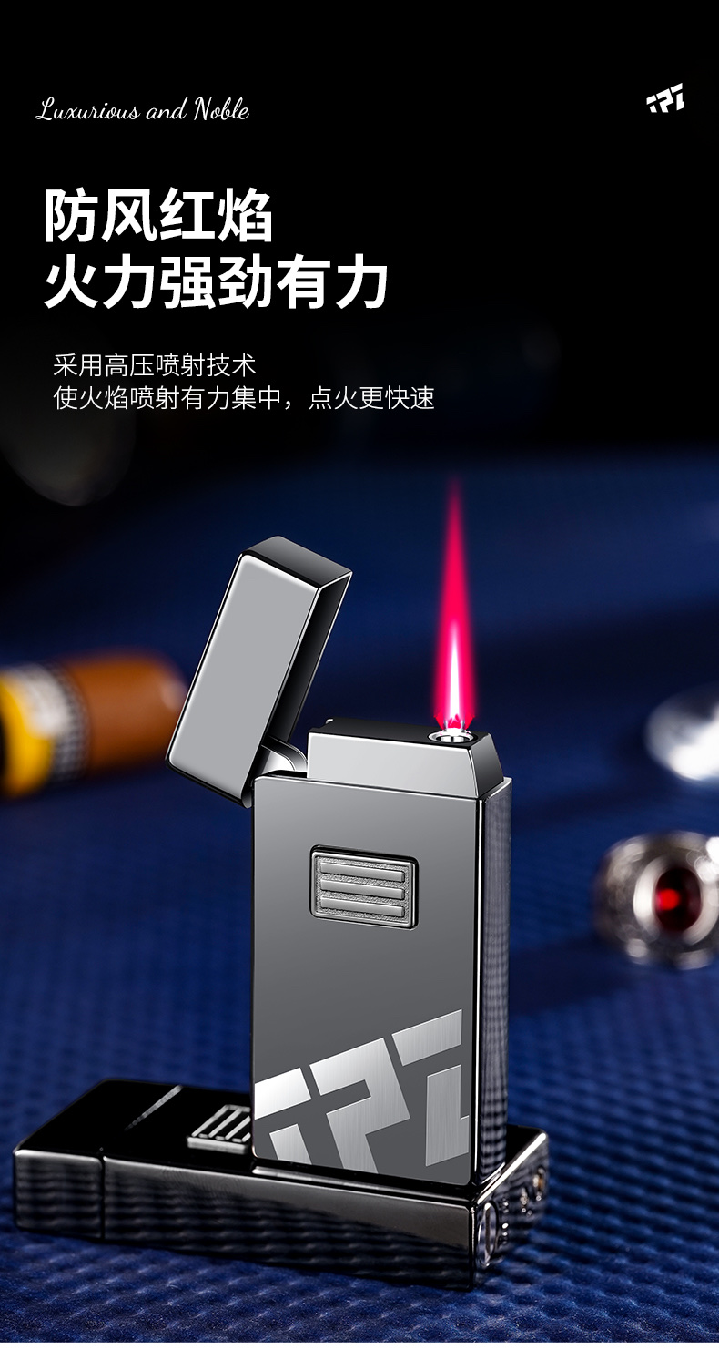 CL803双镀轻松点火防风红火充气创意电子感应直冲打火机厂家直销打火机金属打火机定制金属打火机定制充电式打火机详情图3