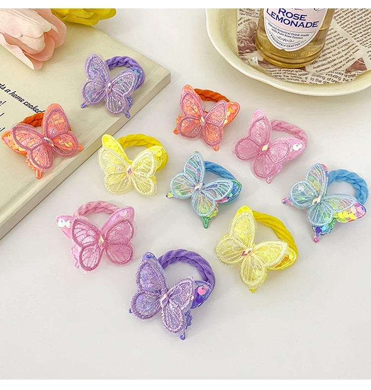 爆款蝴蝶发绳女可爱儿童橡皮筋扎头发不伤发发圈女孩扎丸子毛巾圈发饰发夹儿童夏季潮流