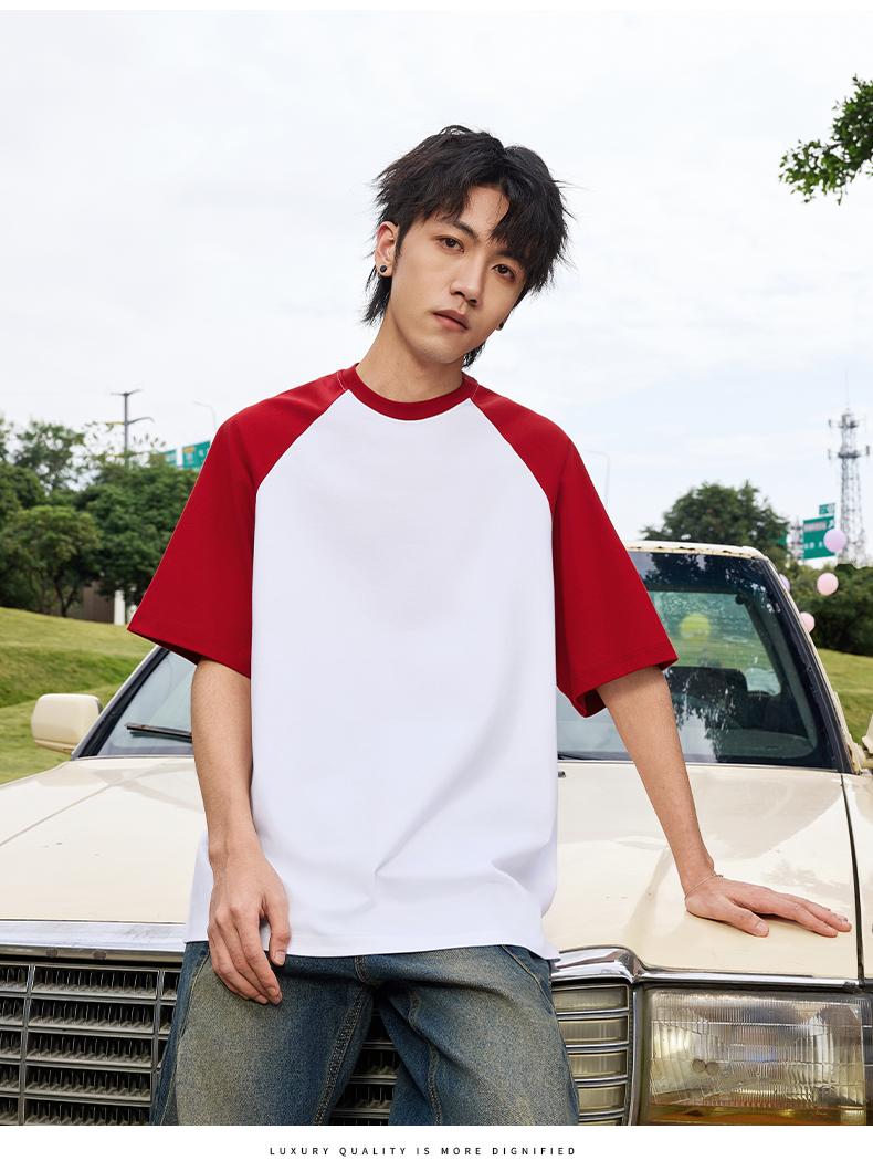 Cross-border Solona shoulder Patch color round Neck T-shirt 260g/㎡ Men's and women's same new short-sleeved T-shirt Men's and women's trendy clothes, fashionable and casual men's and women's T-shirt simple and comfortable short-sleeved trendy T-shirt Item Picture