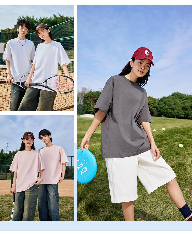 Cross-border Solona streetwear brand large off-the-shoulder, large-sized round-neck T-shirt 260g/㎡ New short-sleeved T-shirt for both men and women. Trendy and fashionable casual T-shirt for both men and women. Simple and comfortable short-sleeved trendy T-shirt detail image 19