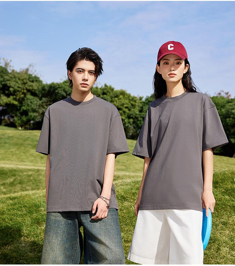 Cross-border Solona streetwear brand large off-the-shoulder, large-sized round-neck T-shirt 260g/㎡ New short-sleeved T-shirt for both men and women. Trendy and fashionable casual T-shirt for both men and women. Simple and comfortable short-sleeved trendy T-shirt details Picture