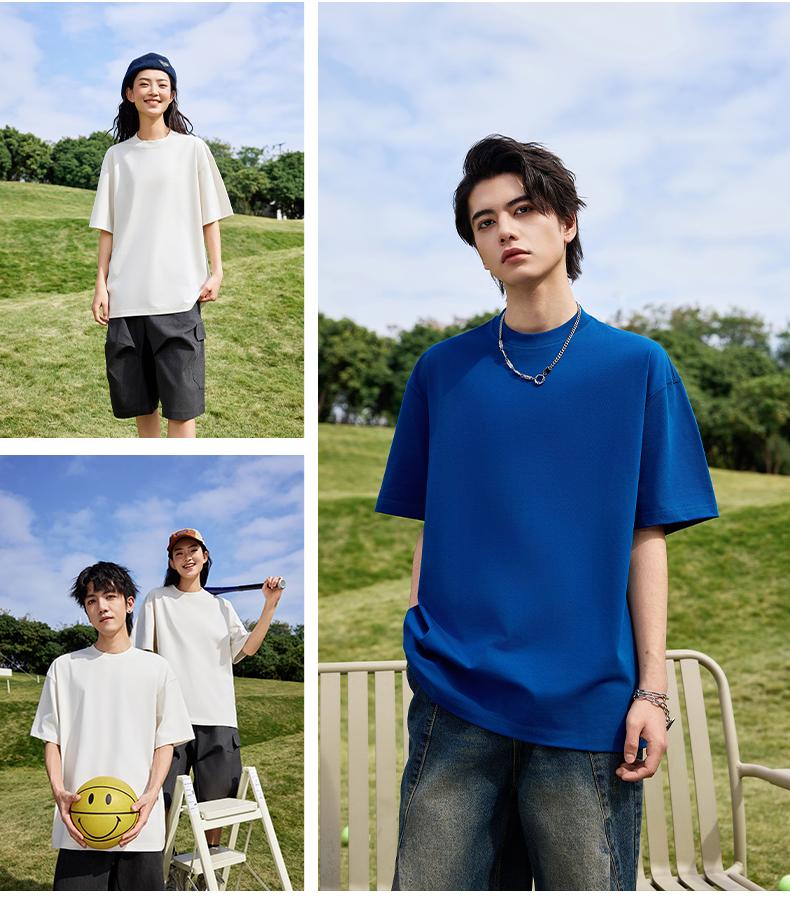 Cross-border Solona streetwear brand large off-the-shoulder, large-sized round-neck T-shirt 260g/㎡ New short-sleeved T-shirt for both men and women. Trendy and fashionable casual T-shirt for both men and women. Simple and comfortable short-sleeved trendy T-shirt detail image 20
