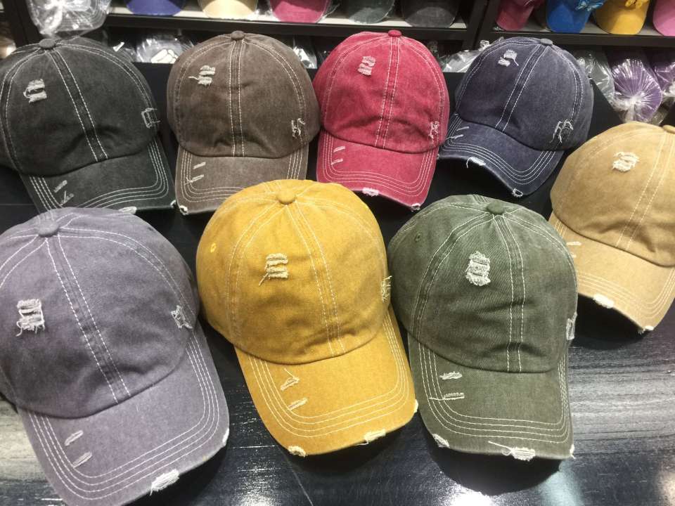 2024 New white thread perforated four-season retro washed and aged perforated baseball cap, trendy foreign trade solid color bright thread baseball cap, men's breathable cap Specification image