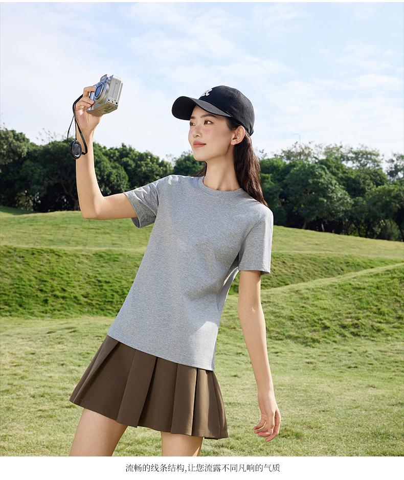 Cross-border Solona trendy brand round-neck T-shirt 260g/㎡ Women's new short-sleeved T-shirt with a cinched waist design. Women's trendy clothes, fashionable and casual women's T-shirt, simple and comfortable short-sleeved trendy T-shirt Application Scenario
