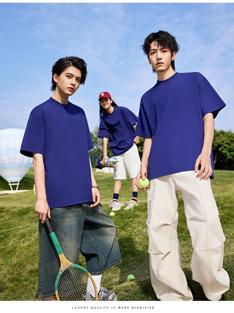 Cross-border Solona streetwear brand large off-the-shoulder, large-sized round-neck T-shirt 260g/㎡ New short-sleeved T-shirt for both men and women. Trendy and fashionable casual T-shirt for both men and women. Simple and comfortable short-sleeved trendy T-shirt Specification image