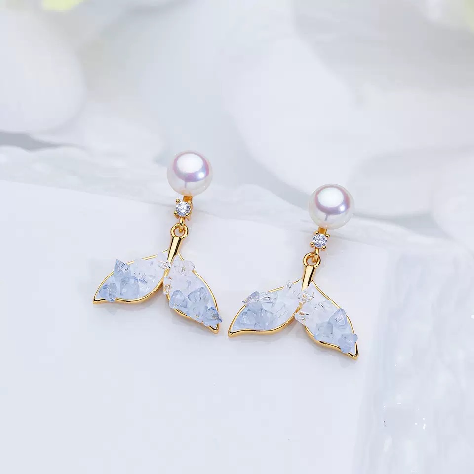 The Weishiliya Ice Crystal Natural freshwater Pearl Earrings S925 silver needle gradient color earrings for women exude a sense of high-end sophistication Specification image