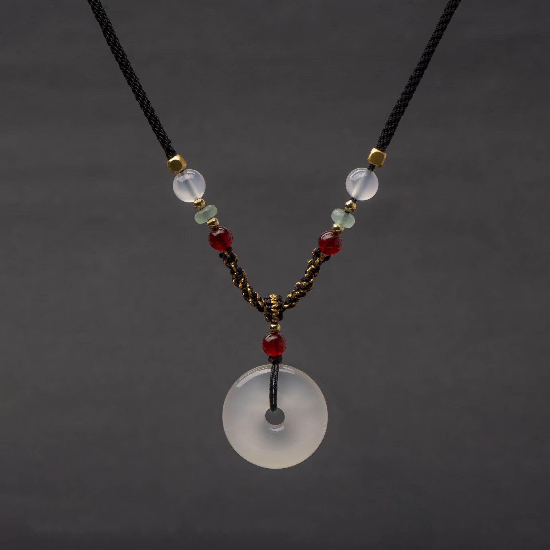 New Chinese-style red agate bead handmade necklace, 25mm agate peace pendant, sweater chain rope, sweet best friend gift detail image 2