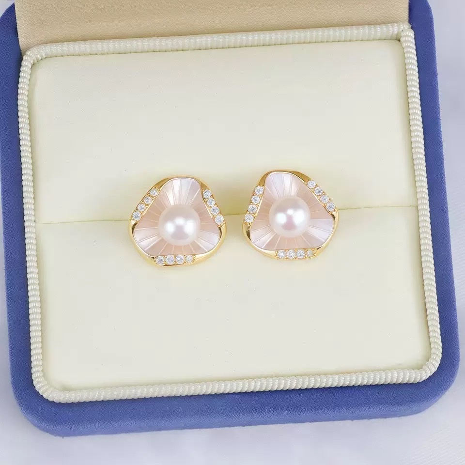 雅思比黛古典美新中式淡水珍珠锆石耳钉仙女高级感2025年新款轻奢百搭耳饰