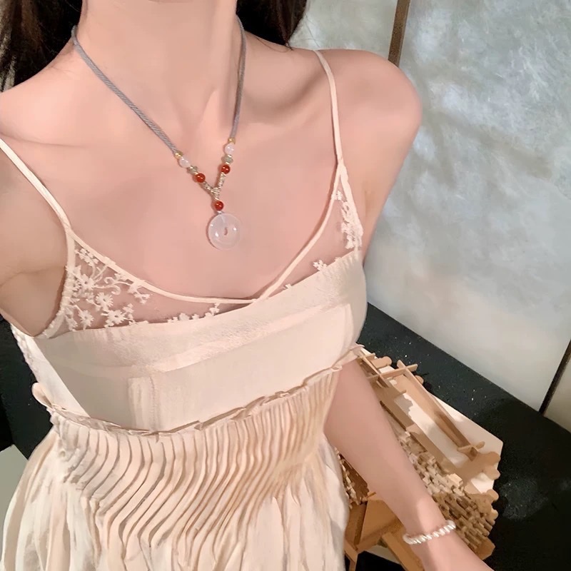 New Chinese-style red agate bead handmade necklace, 25mm agate peace pendant, sweater chain rope, sweet best friend gift detail image 6