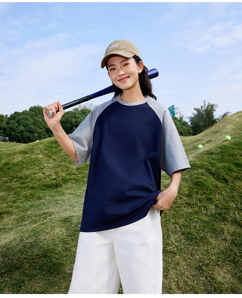 Cross-border Solona shoulder Patch color round Neck T-shirt 260g/㎡ Men's and women's same new short-sleeved T-shirt Men's and women's trendy clothes, fashionable and casual men's and women's T-shirt simple and comfortable short-sleeved trendy T-shirt Specification image