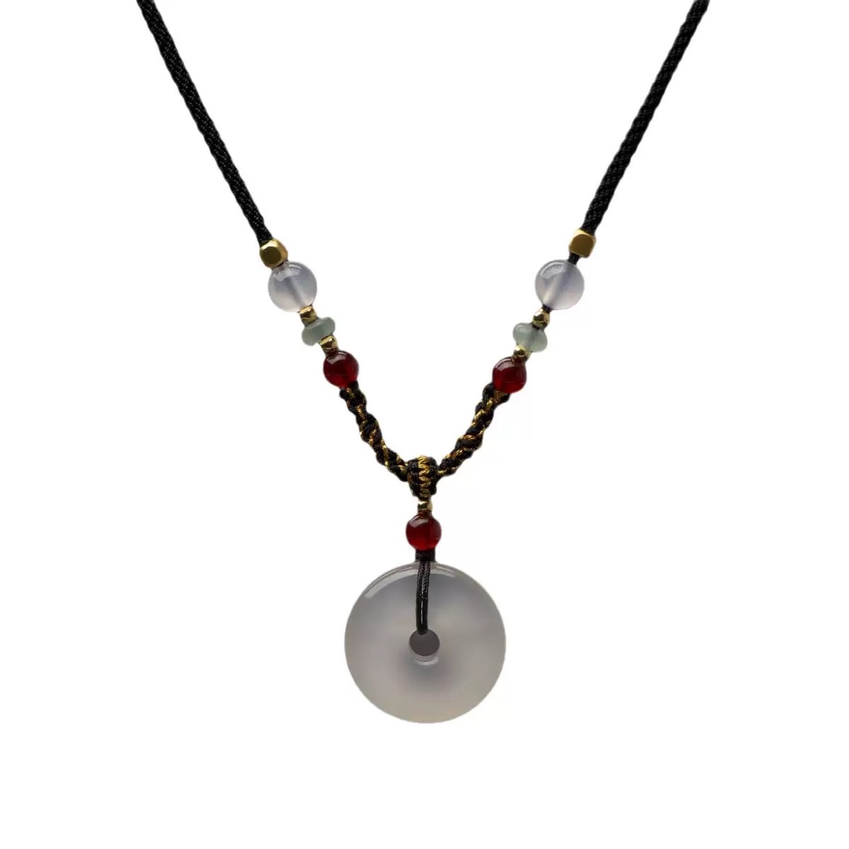 New Chinese-style red agate bead handmade necklace, 25mm agate peace pendant, sweater chain rope, sweet best friend gift Item Picture