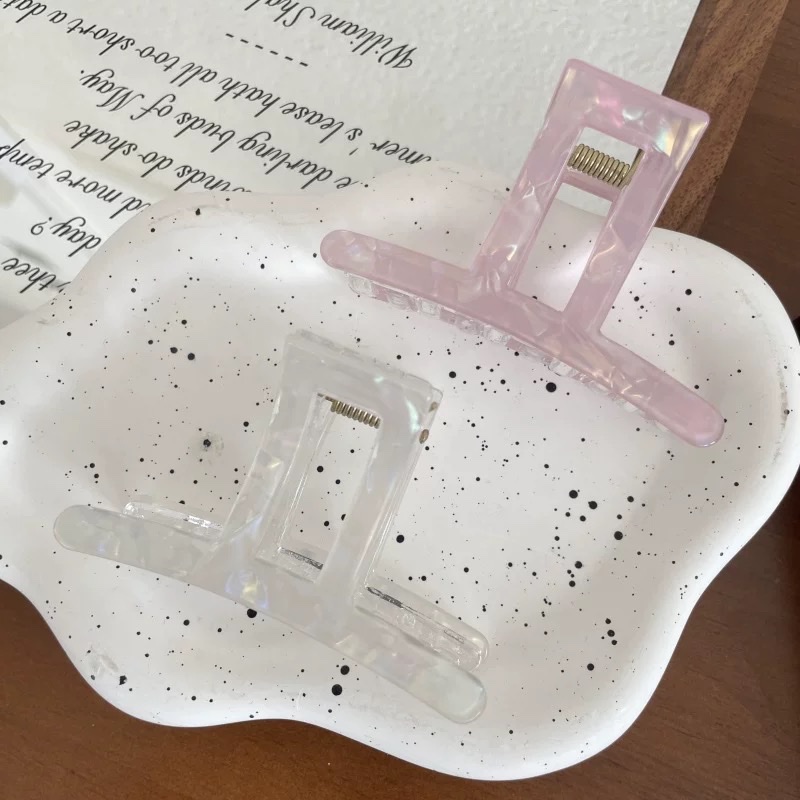 韩版新款高级感炫彩抓夹时尚百搭简约少女后脑勺半扎盘发鲨鱼发抓白底实物图