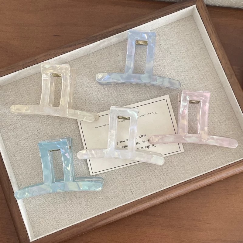 韩版新款高级感炫彩抓夹时尚百搭简约少女后脑勺半扎盘发鲨鱼发抓细节图