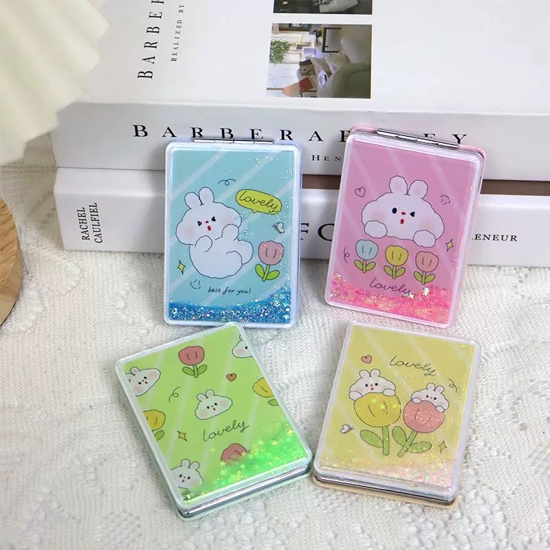 可爱新款日系小猫迷你创意镜子卡通流沙双面翻盖镜化妆镜学生便携产品图