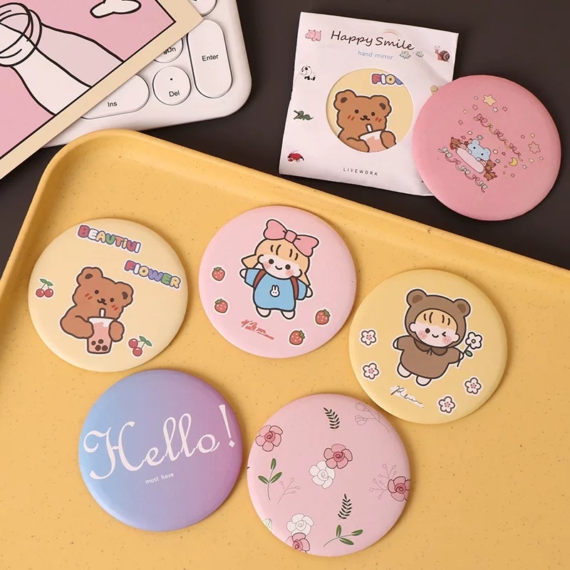 Portable small mirror, anti-drop, home portable mirror, student makeup mirror, mini portable creative small mirror for girls, mini portable round mirror for girls, cartoon girls, student bag makeup mirror, pocket small mirror Specification image