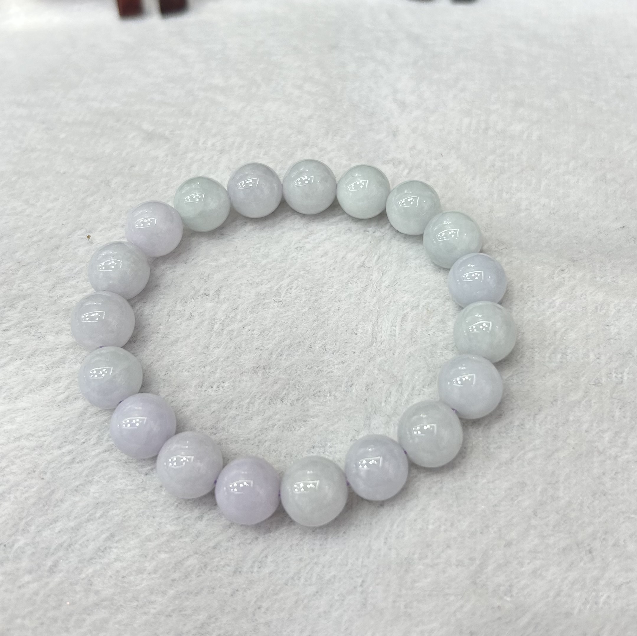 国潮缅甸翡翠A货玉石手链 10mm珠子淡紫色佩戴美观大方夏天还有避暑功效