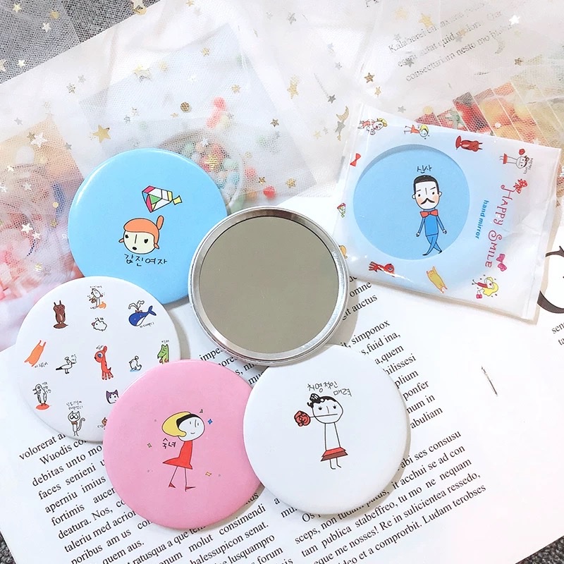 Portable small mirror, anti-drop, home portable mirror, student makeup mirror, mini portable creative small mirror for girls, mini portable round mirror for girls, cartoon girls, student bag makeup mirror, pocket small mirror Item Picture
