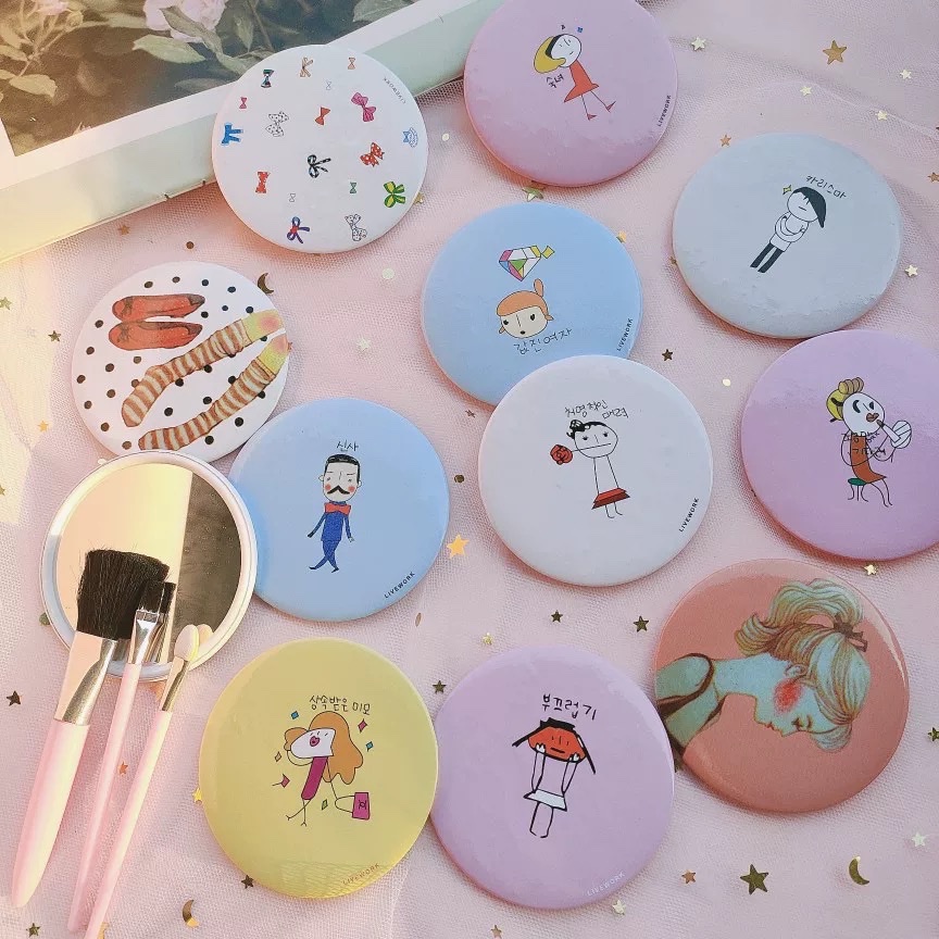 Portable small mirror, anti-drop, home portable mirror, student makeup mirror, mini portable creative small mirror for girls, mini portable round mirror for girls, cartoon girls, student bag makeup mirror, pocket small mirror detail image 6